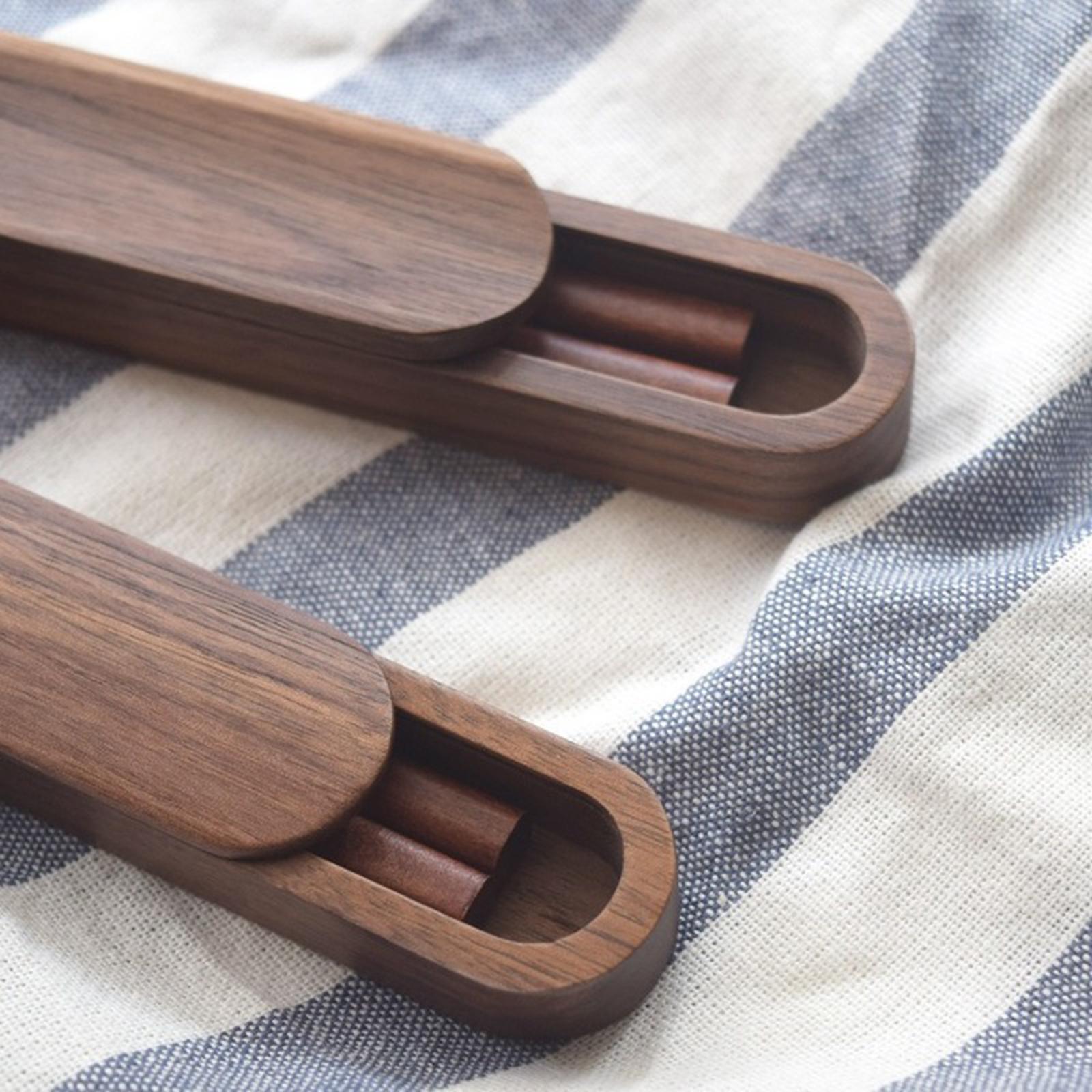 Portable Outdoor Walnut Solid Wood Chopsticks with Box Case concave 25cm