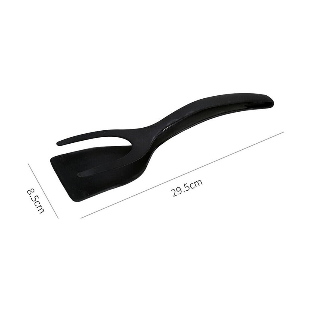 2 in 1 Egg Spatula Tongs Bread Clamp Omelette Fried Egg Tuner Tong Tool Black