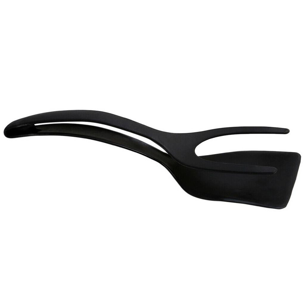 2 in 1 Egg Spatula Tongs Bread Clamp Omelette Fried Egg Tuner Tong Tool Black