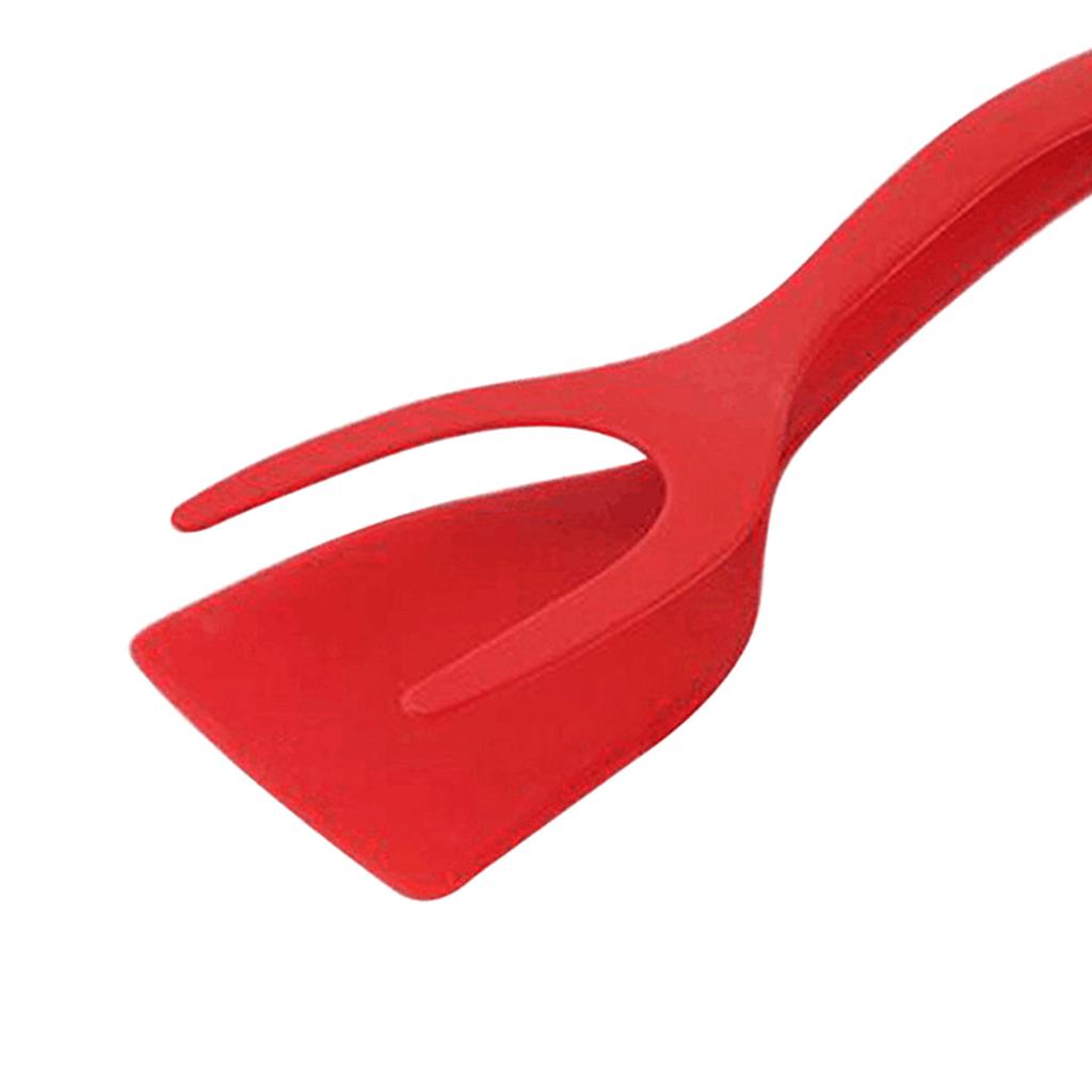 2 in 1 Egg Spatula Tongs Bread Clamp Omelette Fried Egg Tuner Tong Tool Red