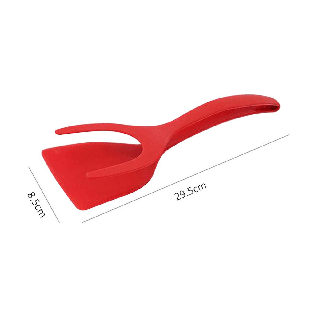 2 in 1 Egg Spatula Tongs Bread Clamp Omelette Fried Egg Tuner Tong Tool Red
