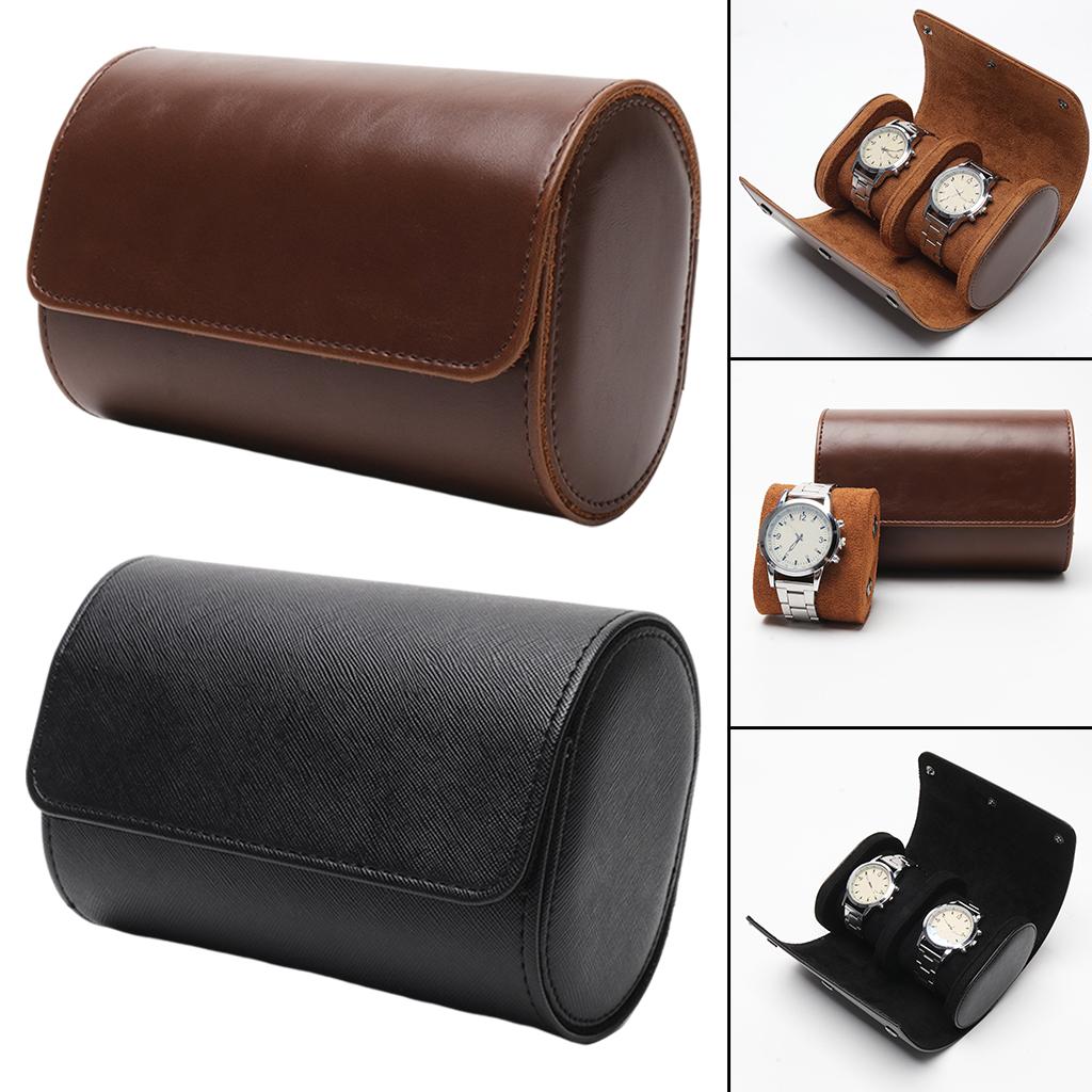 Watch Travel Case PU Leather Soft Bracket Gifts fr Holding Wristwatch Black