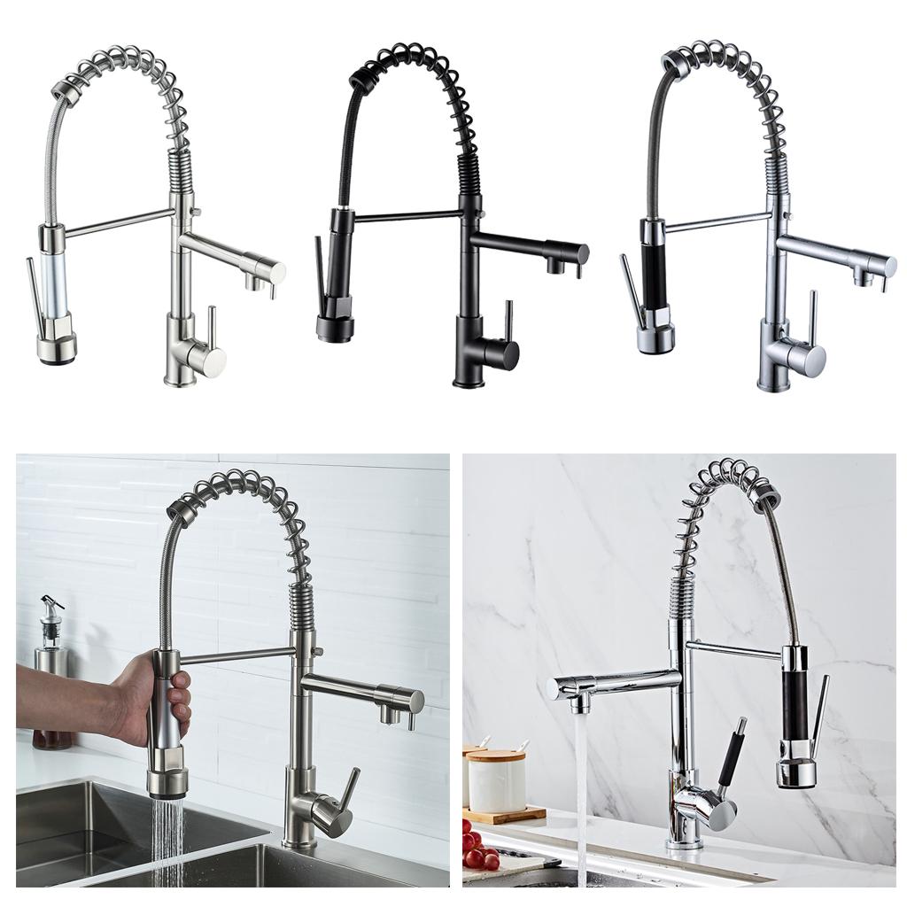 Sink Mixer Tap Single Hole Kitchen Faucet Pull Out Sprayer Silver