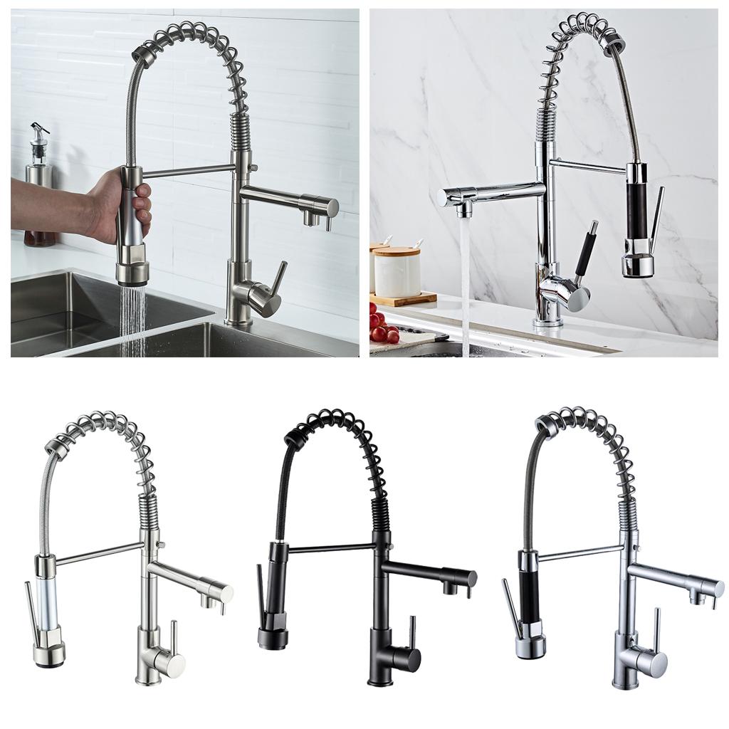 Sink Mixer Tap Single Hole Kitchen Faucet Pull Out Sprayer Silver