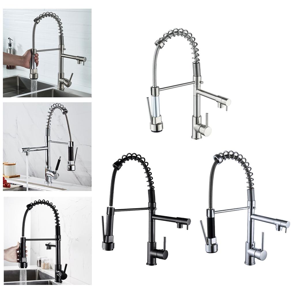 Sink Mixer Tap Single Hole Kitchen Faucet Pull Out Sprayer Silver