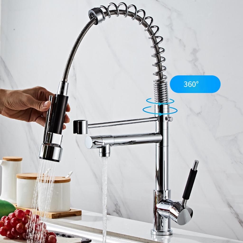 Sink Mixer Tap Single Hole Kitchen Faucet Pull Out Sprayer Electroplated