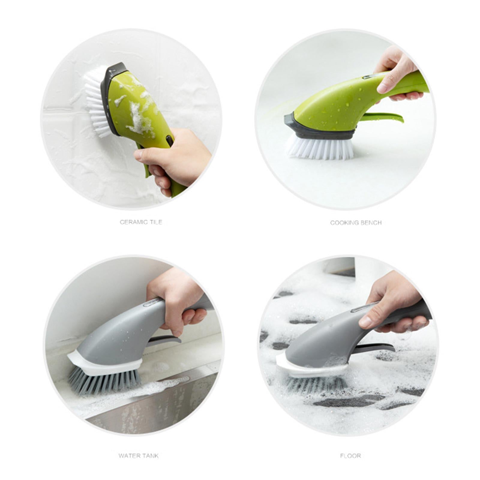 Refillable Soap Dispensing Dish Brush for Pot Pan Skillet Cleaning Green