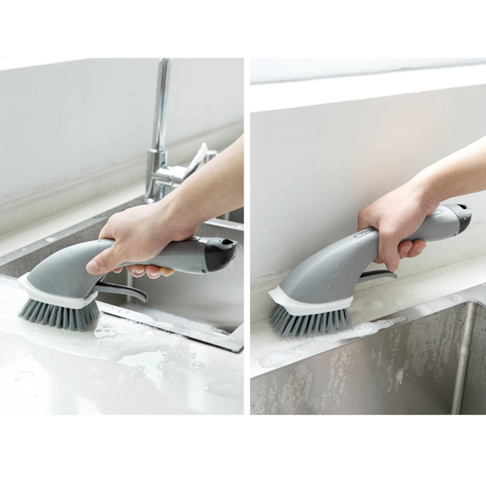 Refillable Soap Dispensing Dish Brush for Pot Pan Skillet Cleaning Gray