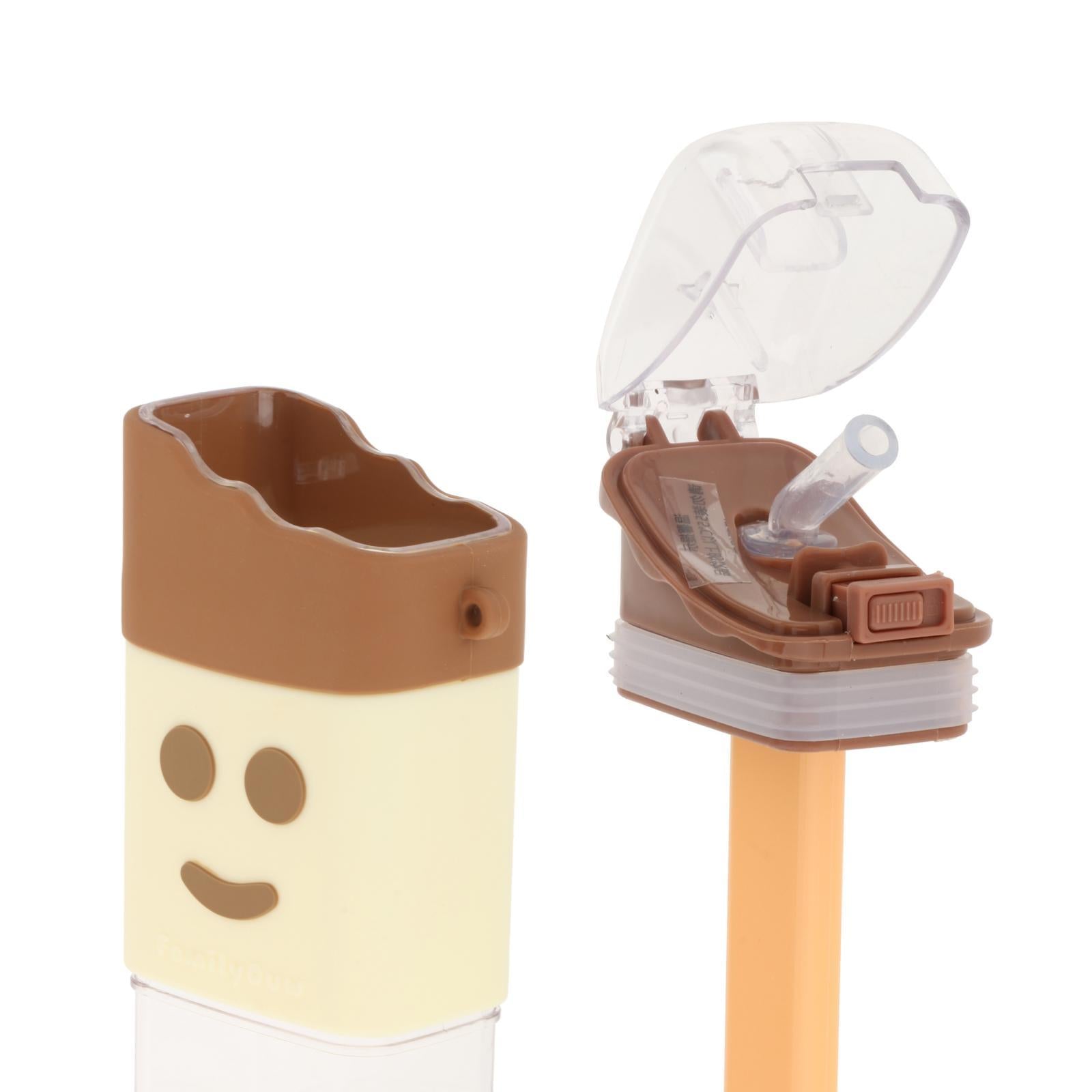 Cute Water Bottle with Straw Square Leakproof Summer for Kids for Outdoor Smiley