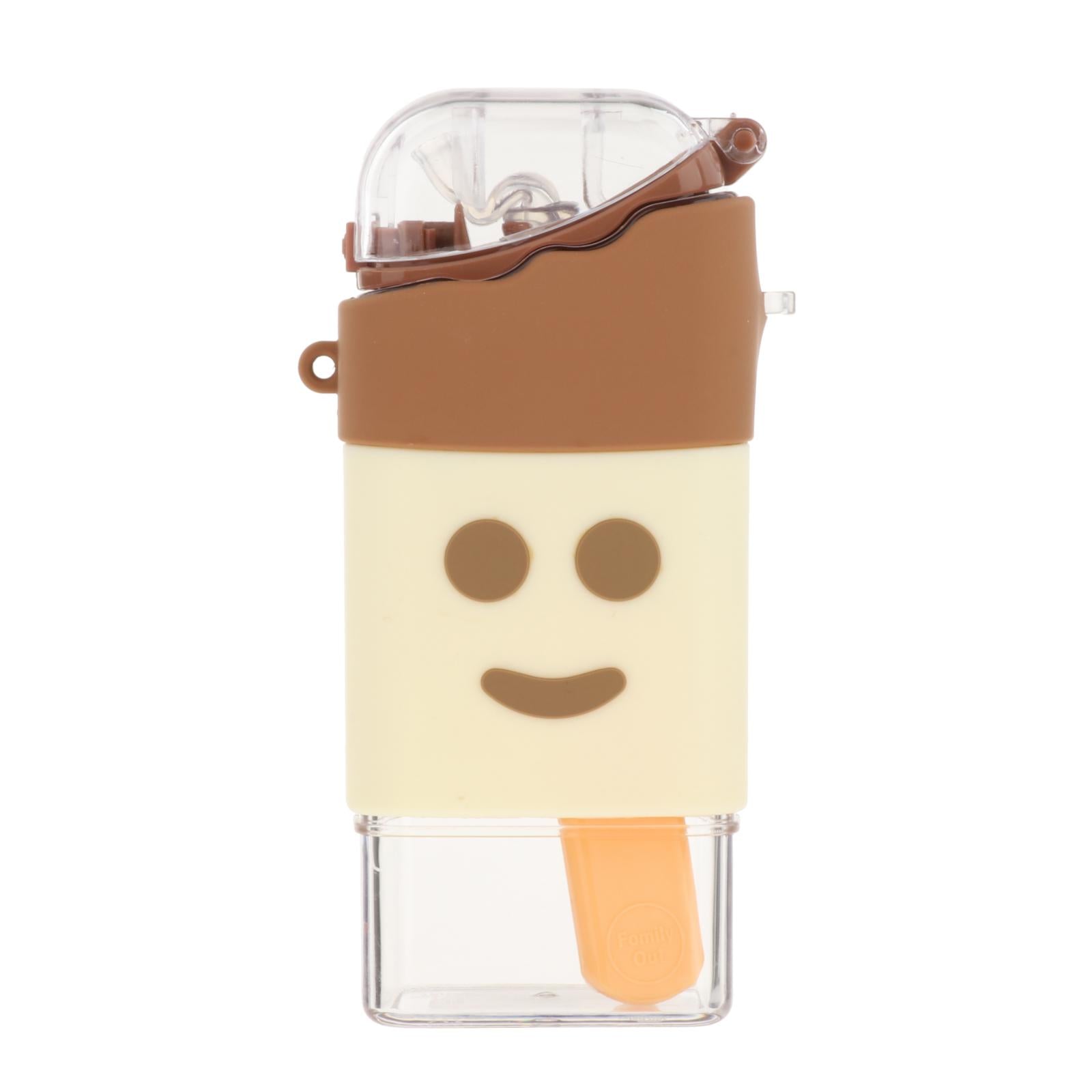Cute Water Bottle with Straw Square Leakproof Summer for Kids for Outdoor Smiley