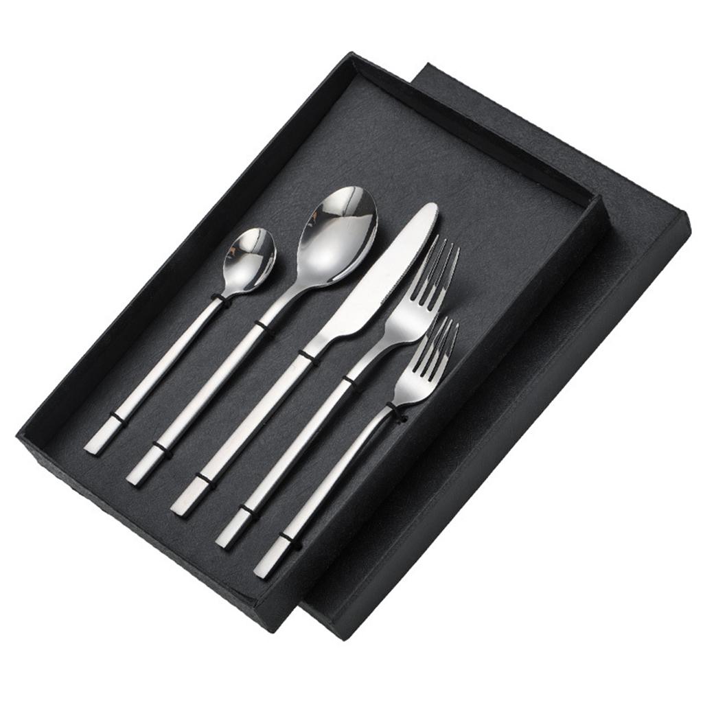 5x Glossy Tableware Cutlery Set Knife Spoon Fork Flatware Silver