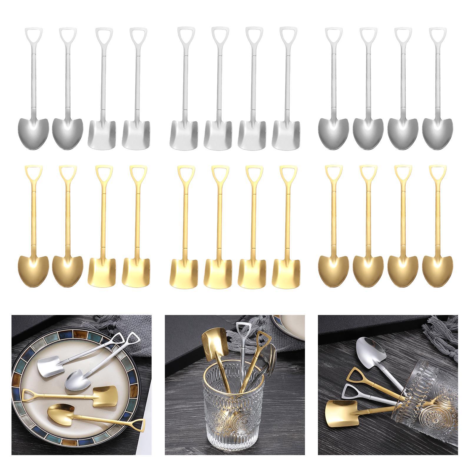 Ice Cream Spoon Coffee Spoon Cutlery Shovel Shape Stirring Scoop Flatware point silver