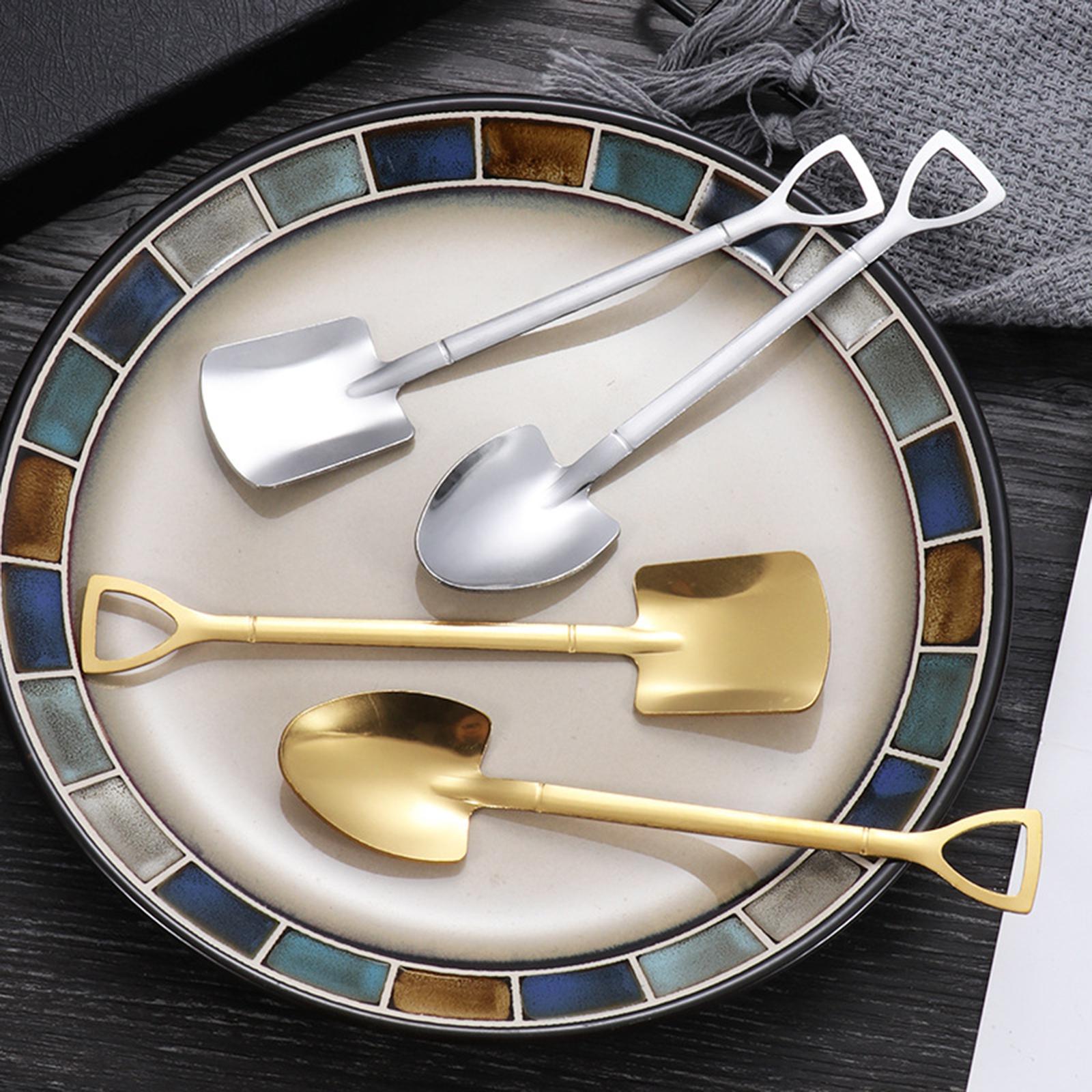 Ice Cream Spoon Coffee Spoon Cutlery Shovel Shape Stirring Scoop Flatware flat silver