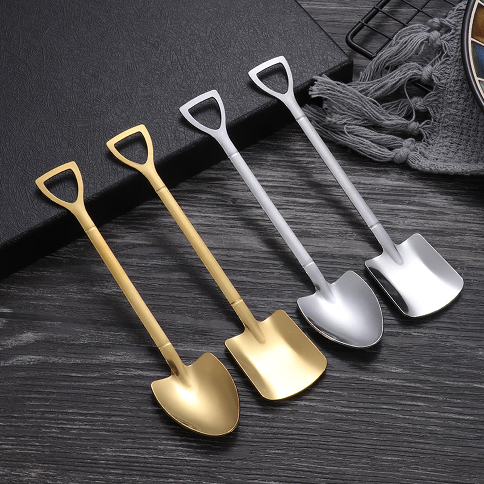 Ice Cream Spoon Coffee Spoon Cutlery Shovel Shape Stirring Scoop Flatware pointed flat gold