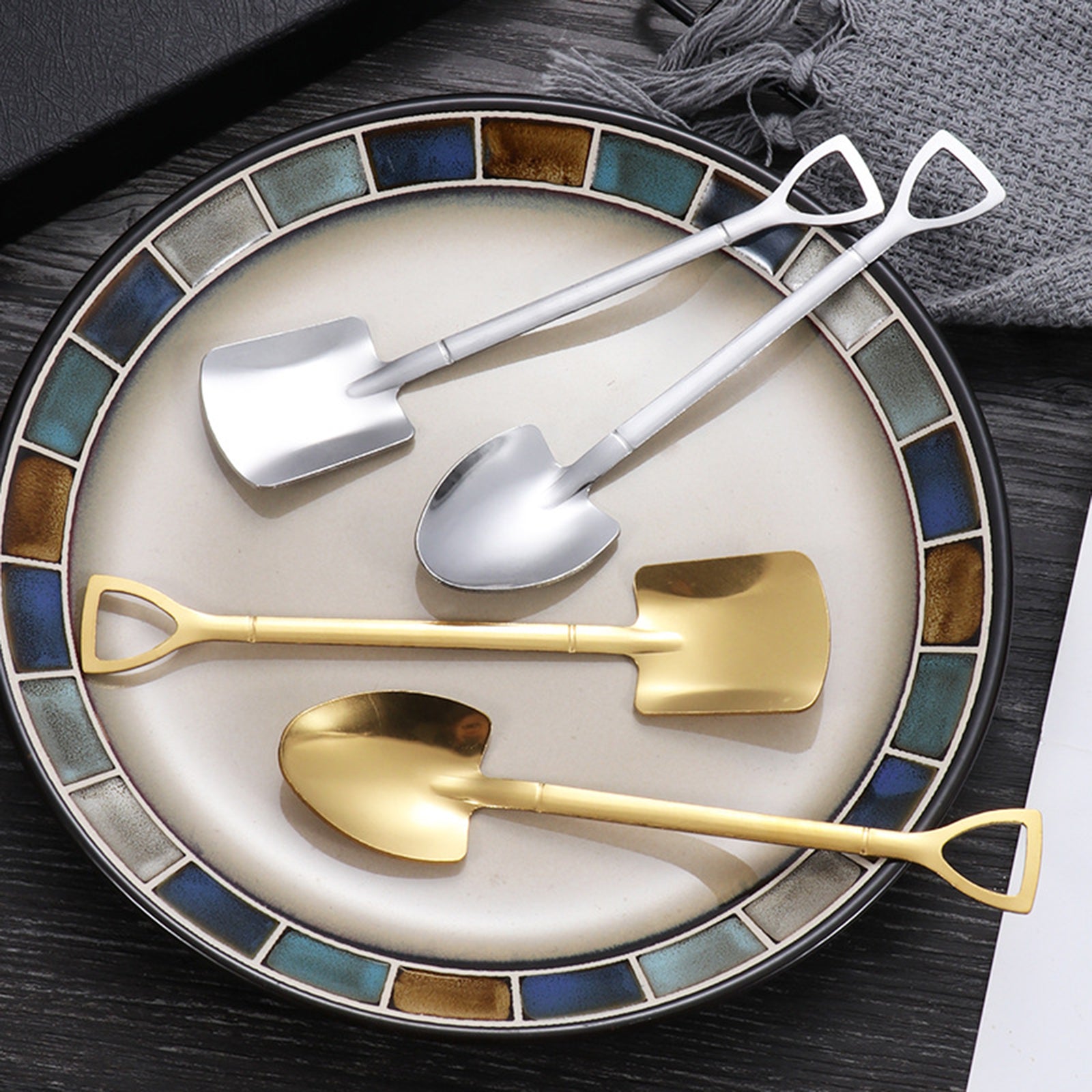 Ice Cream Spoon Coffee Spoon Cutlery Shovel Shape Stirring Scoop Flatware pointed flat silver