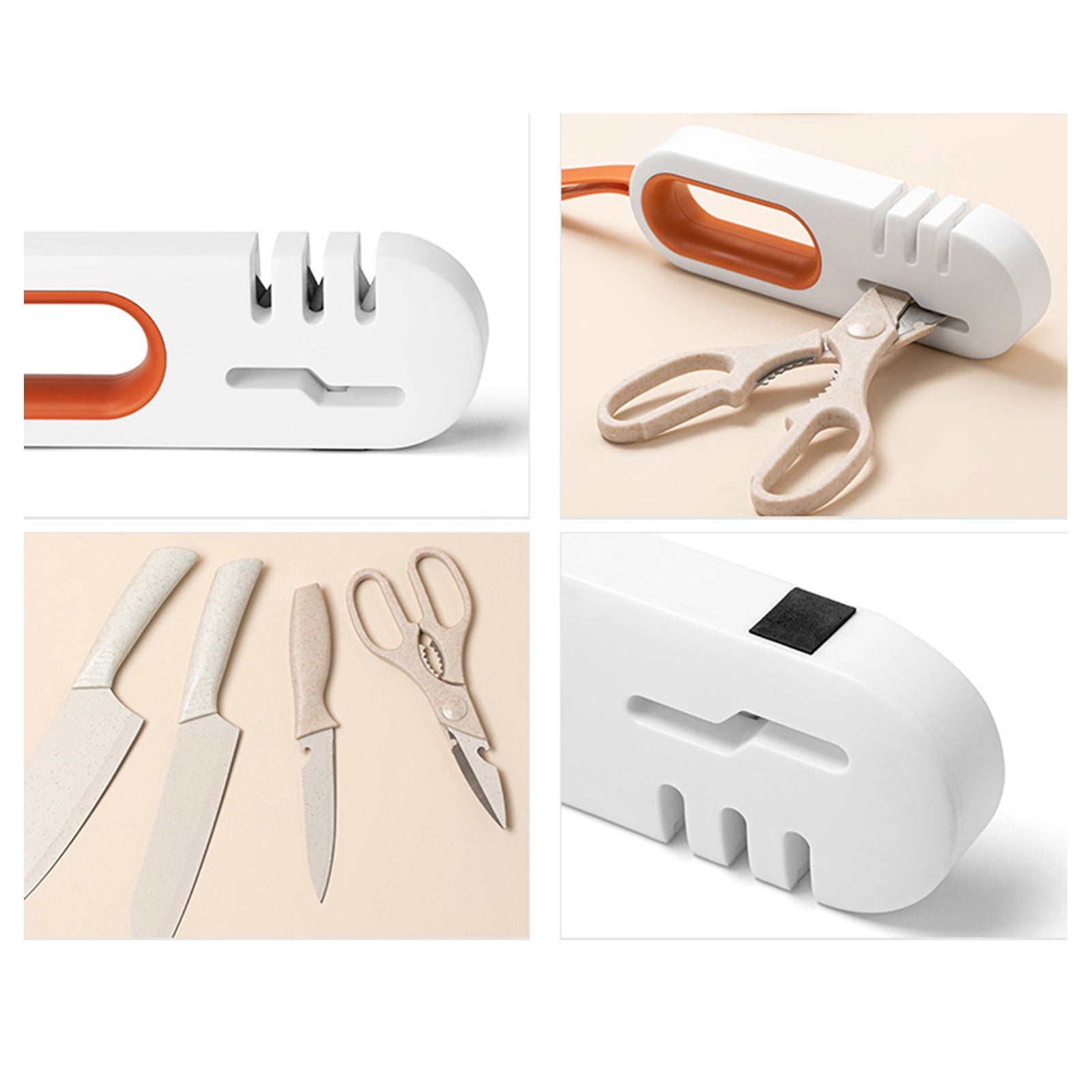 4-in-1 Kitchen Sharpener Ceramic Stone Tungsten Carbide White Orange