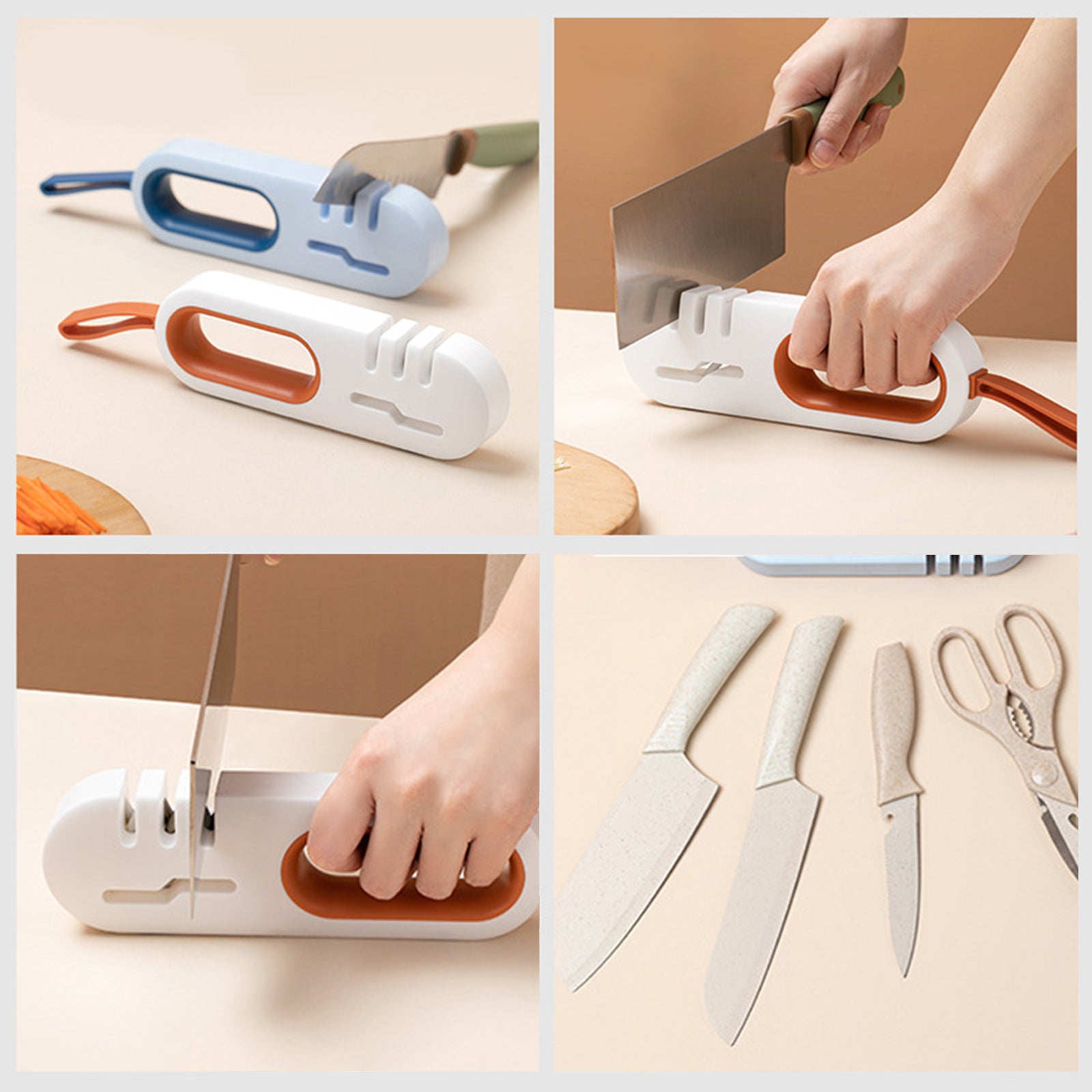 4-in-1 Kitchen Sharpener Ceramic Stone Tungsten Carbide White Orange
