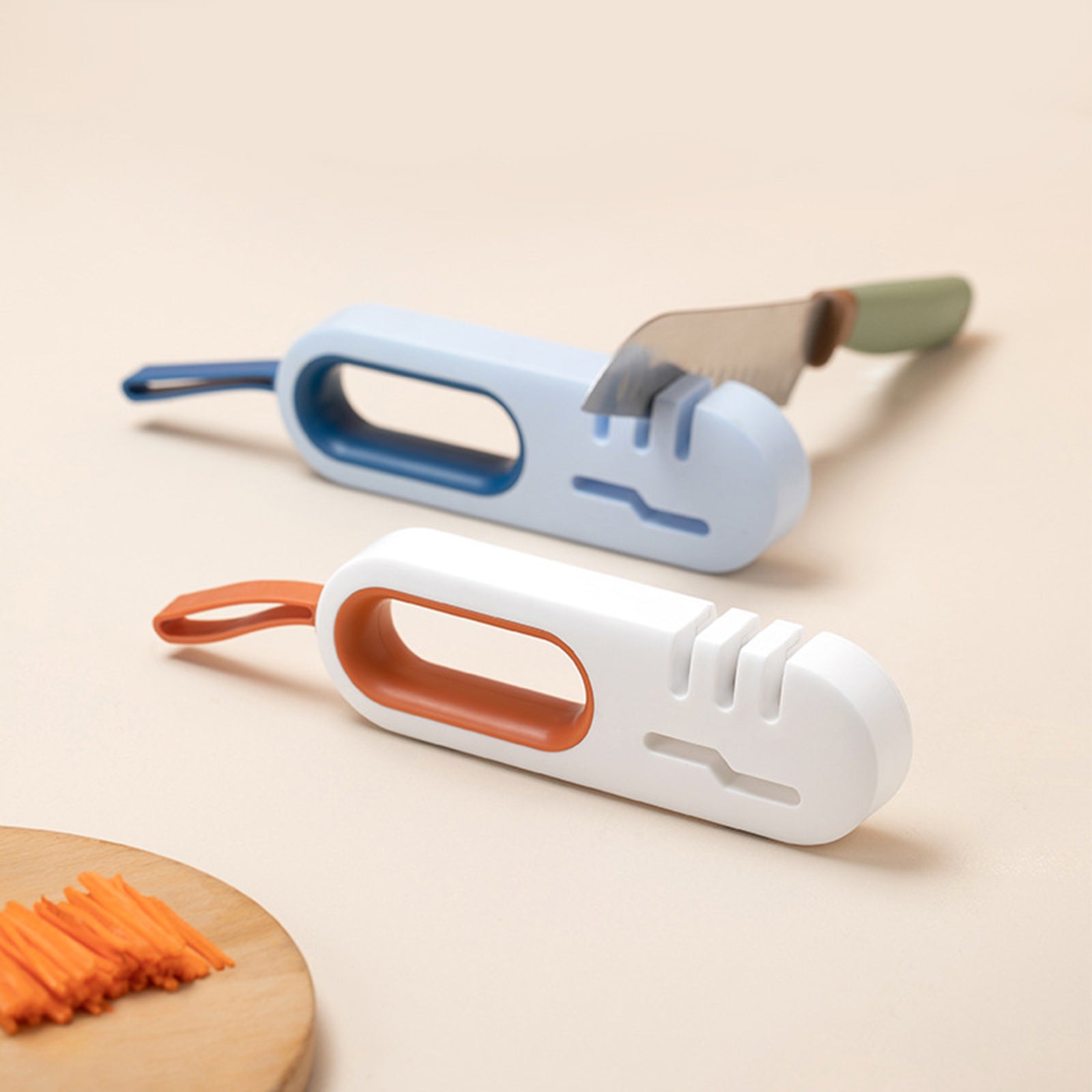 4-in-1 Kitchen Sharpener Ceramic Stone Tungsten Carbide White Orange