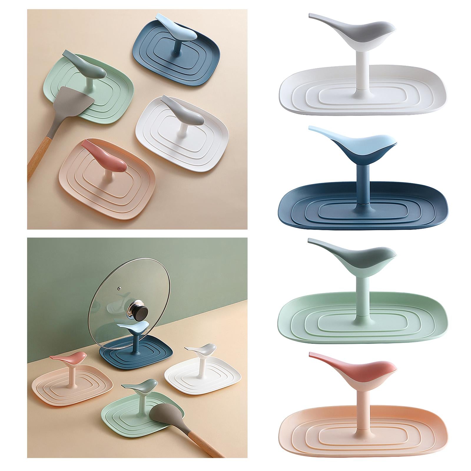 Kitchen Pot Lid Holder Countertop Cookware Spoon Rest Stand Rack White