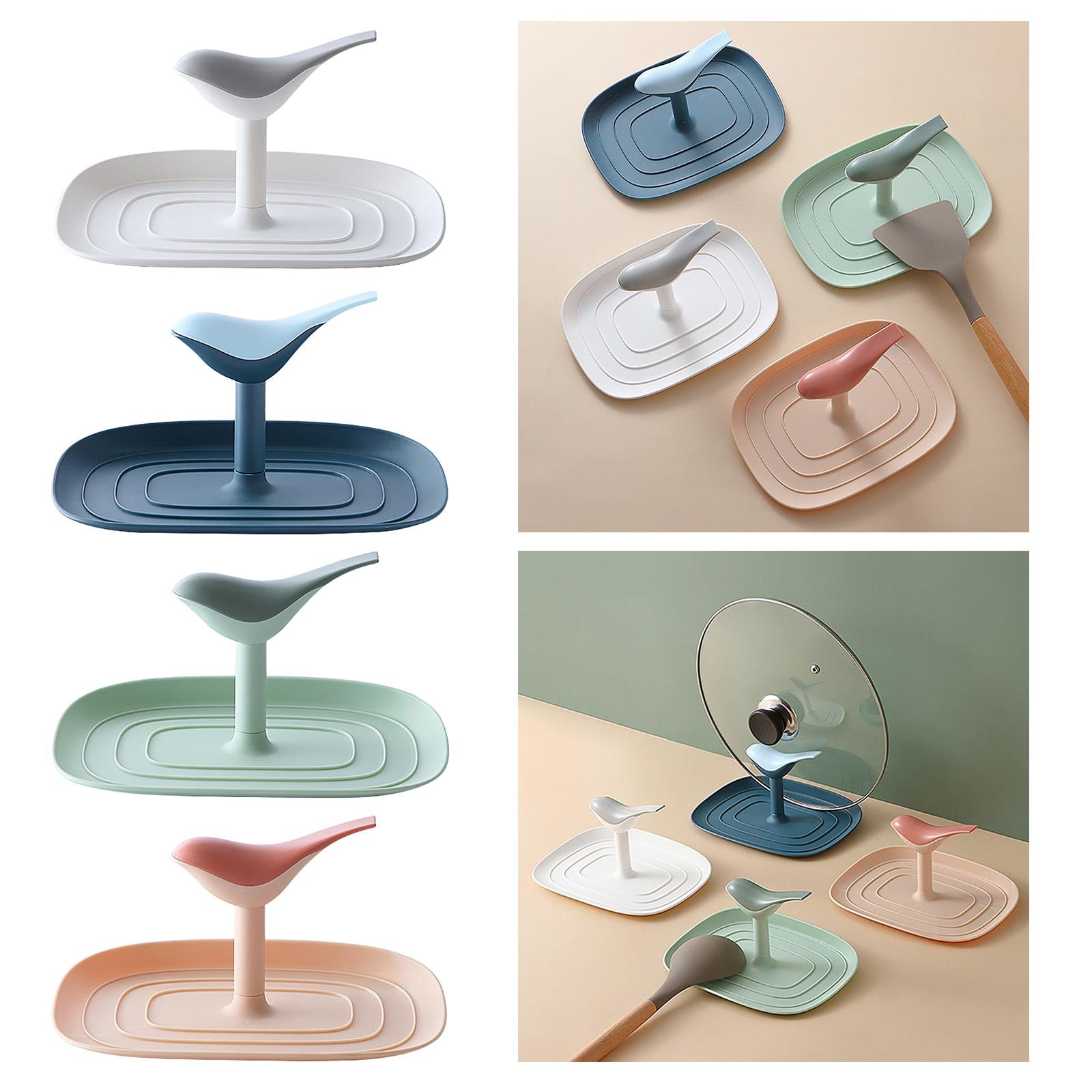 Kitchen Pot Lid Holder Countertop Cookware Spoon Rest Stand Rack White