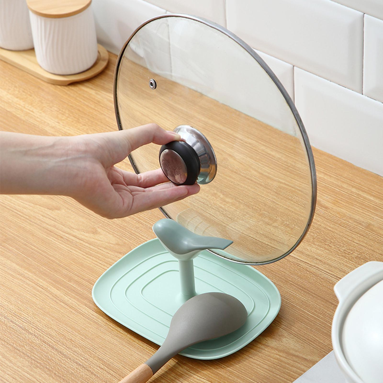 Kitchen Pot Lid Holder Countertop Cookware Spoon Rest Stand Rack Blue