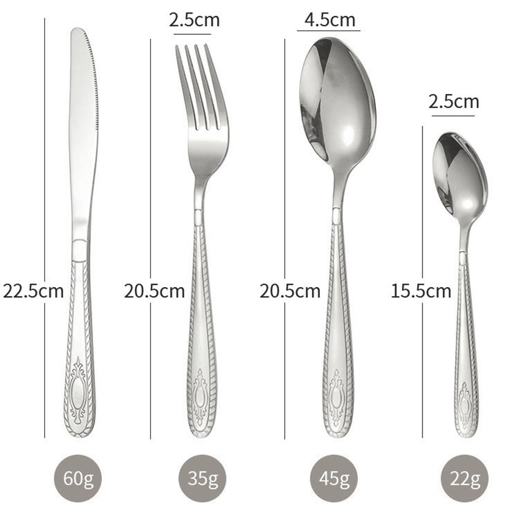 4pcs Cutlery Set Mirror Polishing Dinnerware Patterned Gift Box Set Party Silver