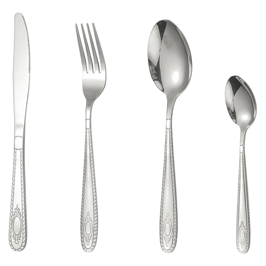 4pcs Cutlery Set Mirror Polishing Dinnerware Patterned Gift Box Set Party Silver