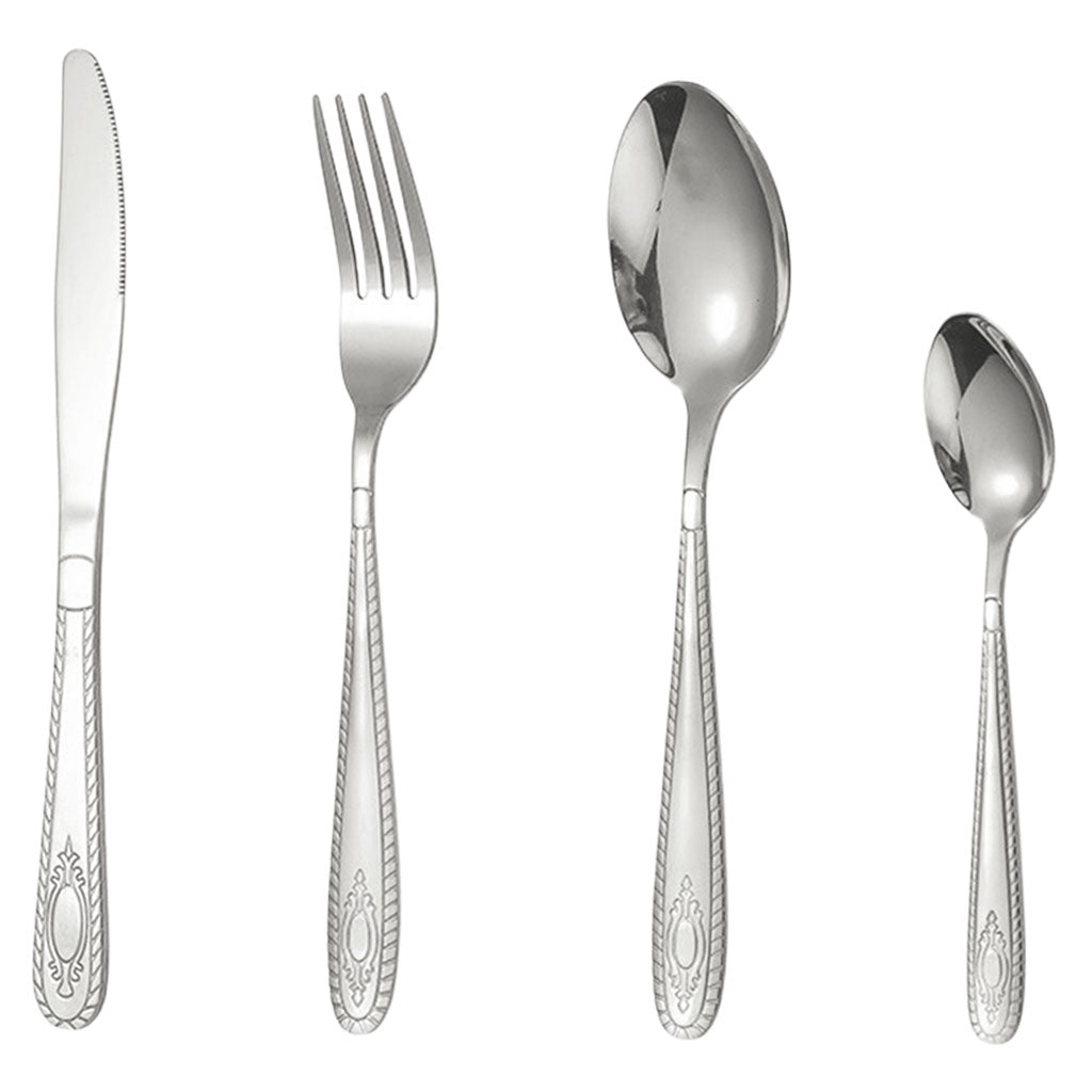 4pcs Cutlery Set Mirror Polishing Dinnerware Patterned Gift Box Set Party Silver