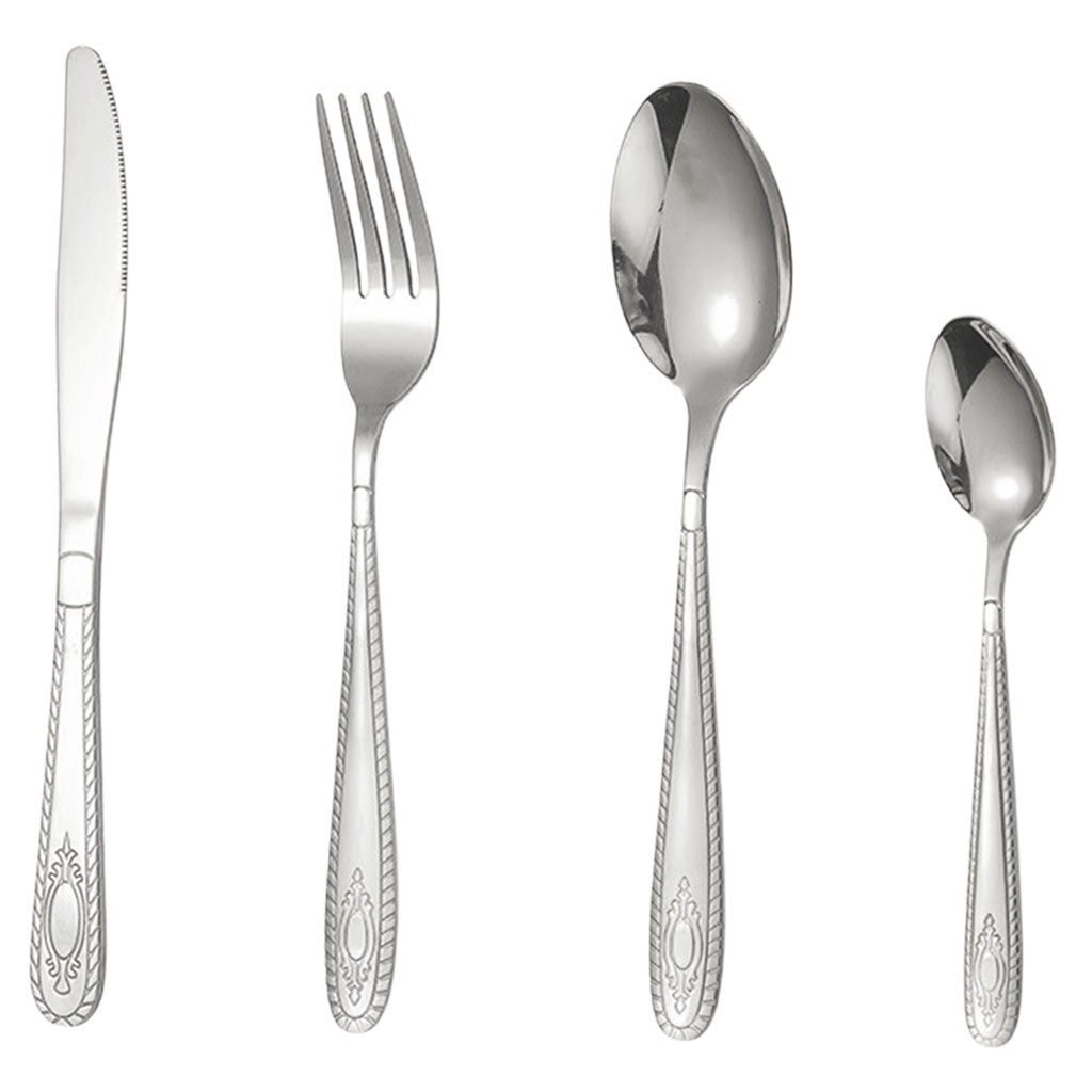 4pcs Cutlery Set Mirror Polishing Dinnerware Patterned Gift Box Set Party Silver