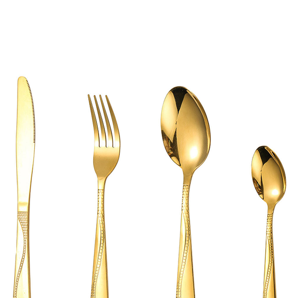 4pcs Cutlery Set Mirror Polishing Dinnerware Patterned Gift Box Set Party Golden