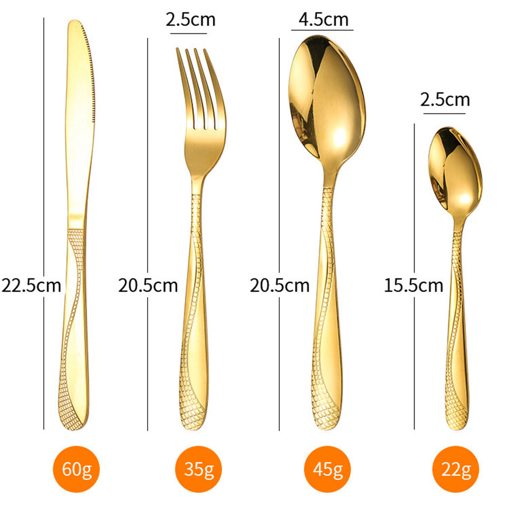 4pcs Cutlery Set Mirror Polishing Dinnerware Patterned Gift Box Set Party Golden
