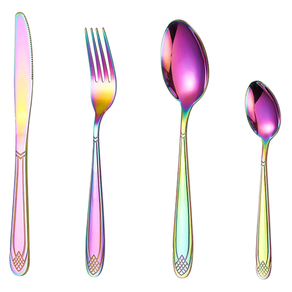 4pcs Cutlery Set Mirror Polishing Dinnerware Patterned Gift Box Set Party Multicolor