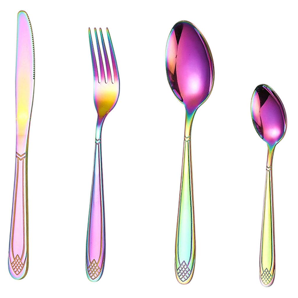 4pcs Cutlery Set Mirror Polishing Dinnerware Patterned Gift Box Set Party Multicolor