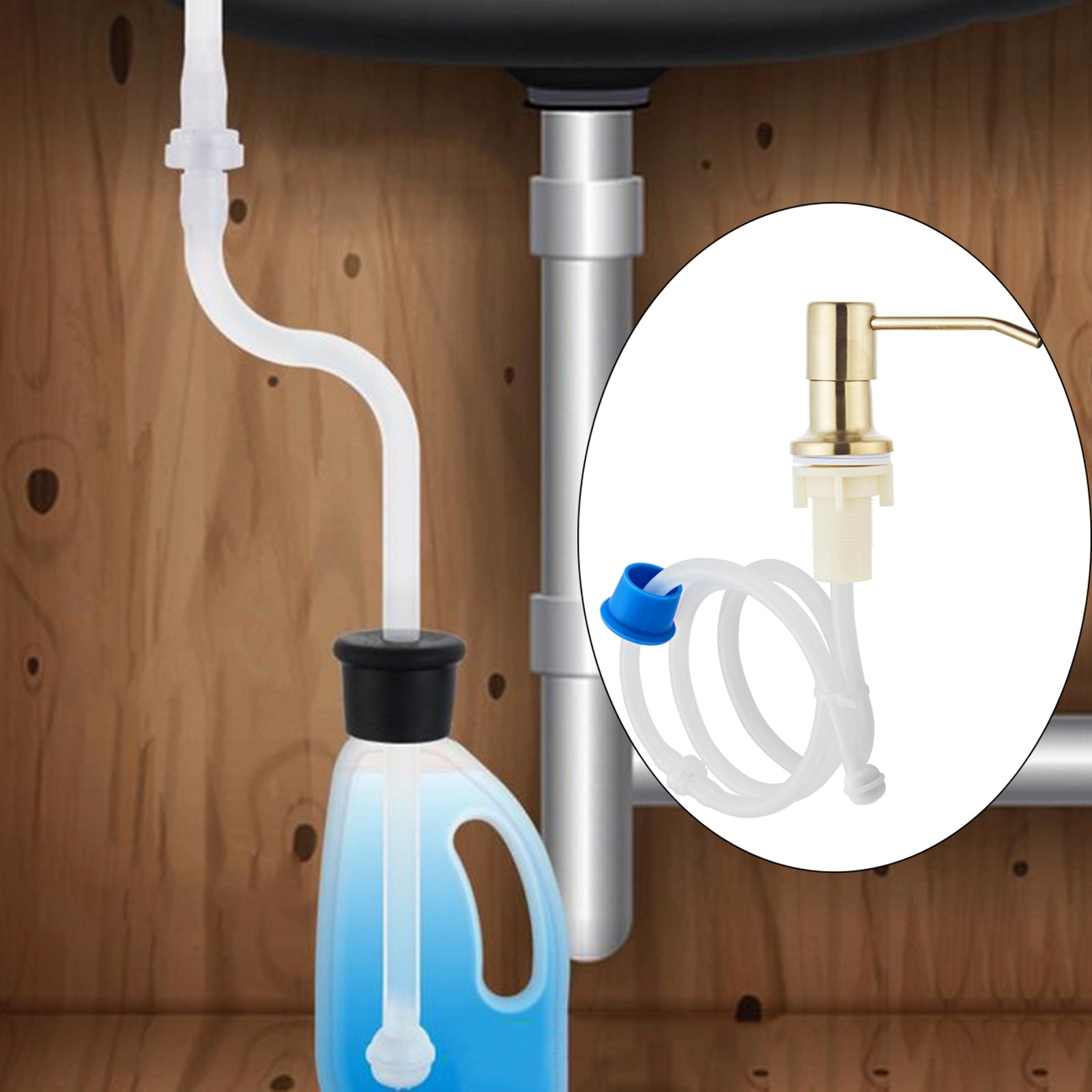 Stainless Steel Sink Soap Dispenser Pump Head W/ Extension Silicone Tube Golden