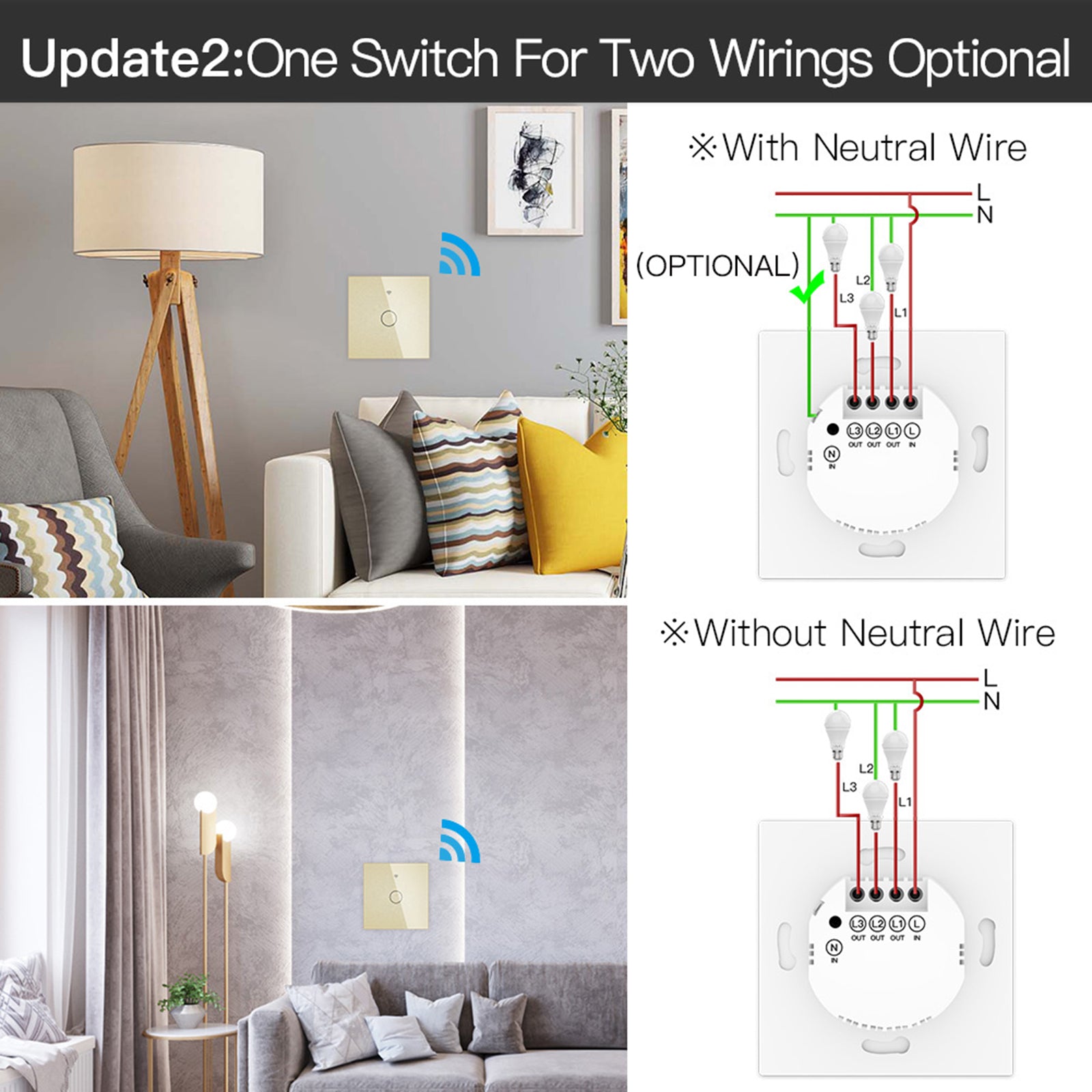 Smart Light Switch Remote Conrol Timing Setting Family Sharing Controler 1 Way Golden