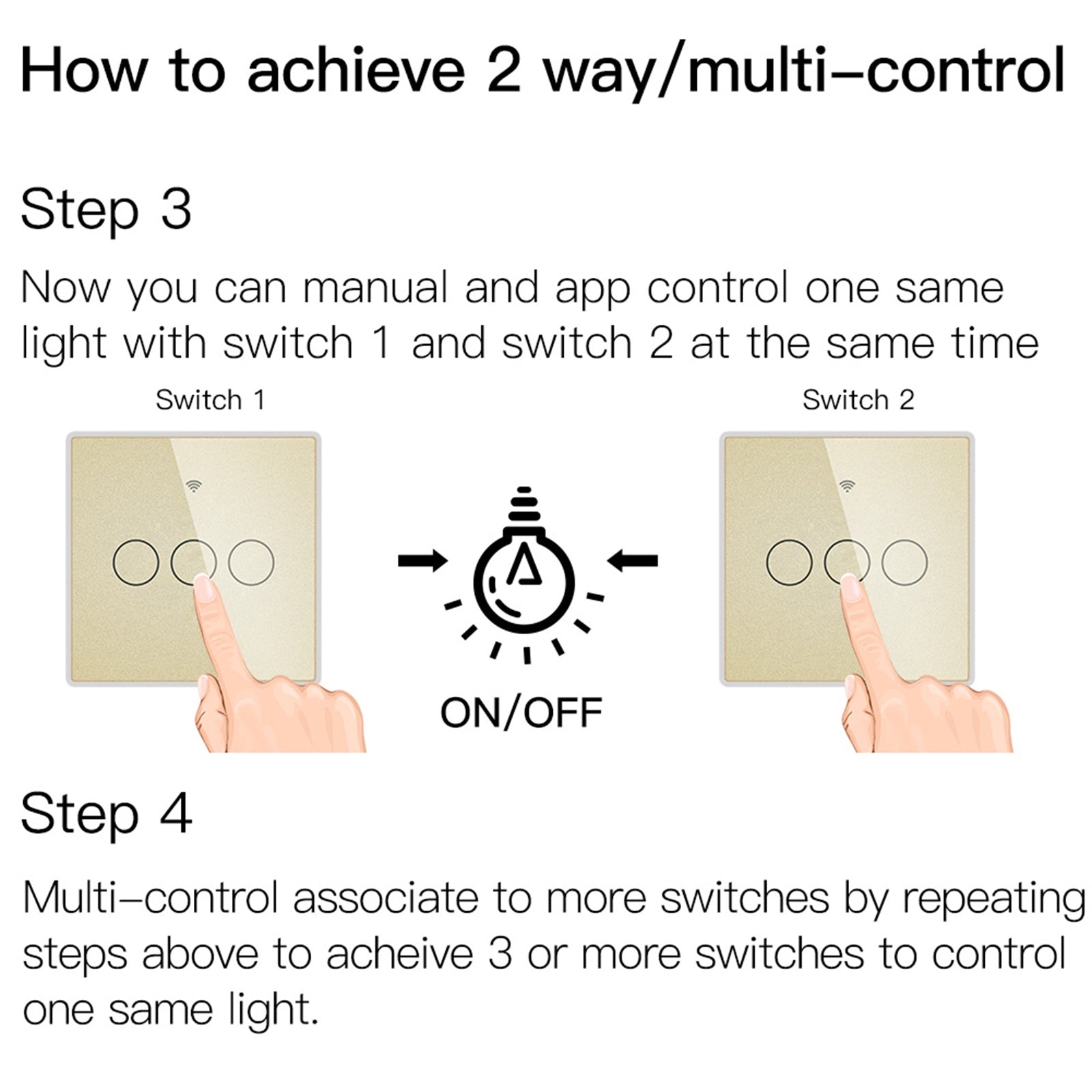 Smart Light Switch Remote Conrol Timing Setting Family Sharing Controler 3 Way Golden