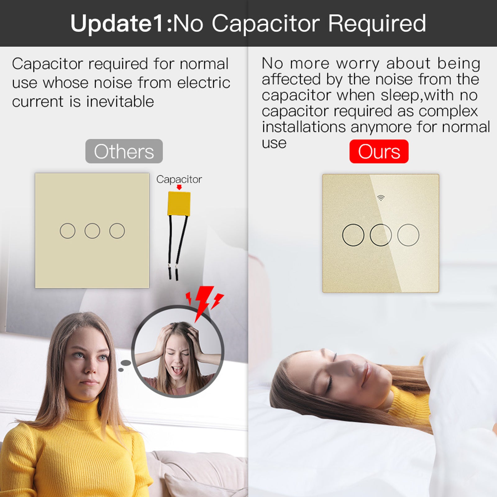 Smart Light Switch Remote Conrol Timing Setting Family Sharing Controler 3 Way Golden