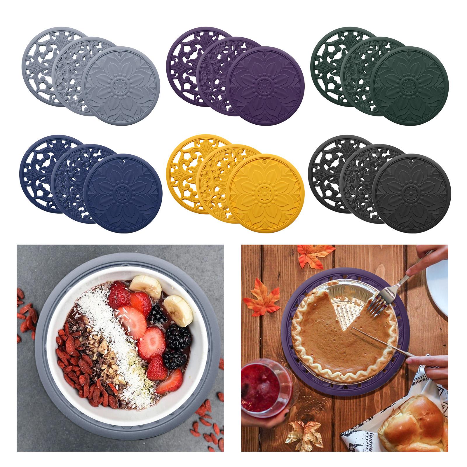 3/Set Heat-insulated Silicone Hot Pads Countertop Bowl Mat Trivet Black