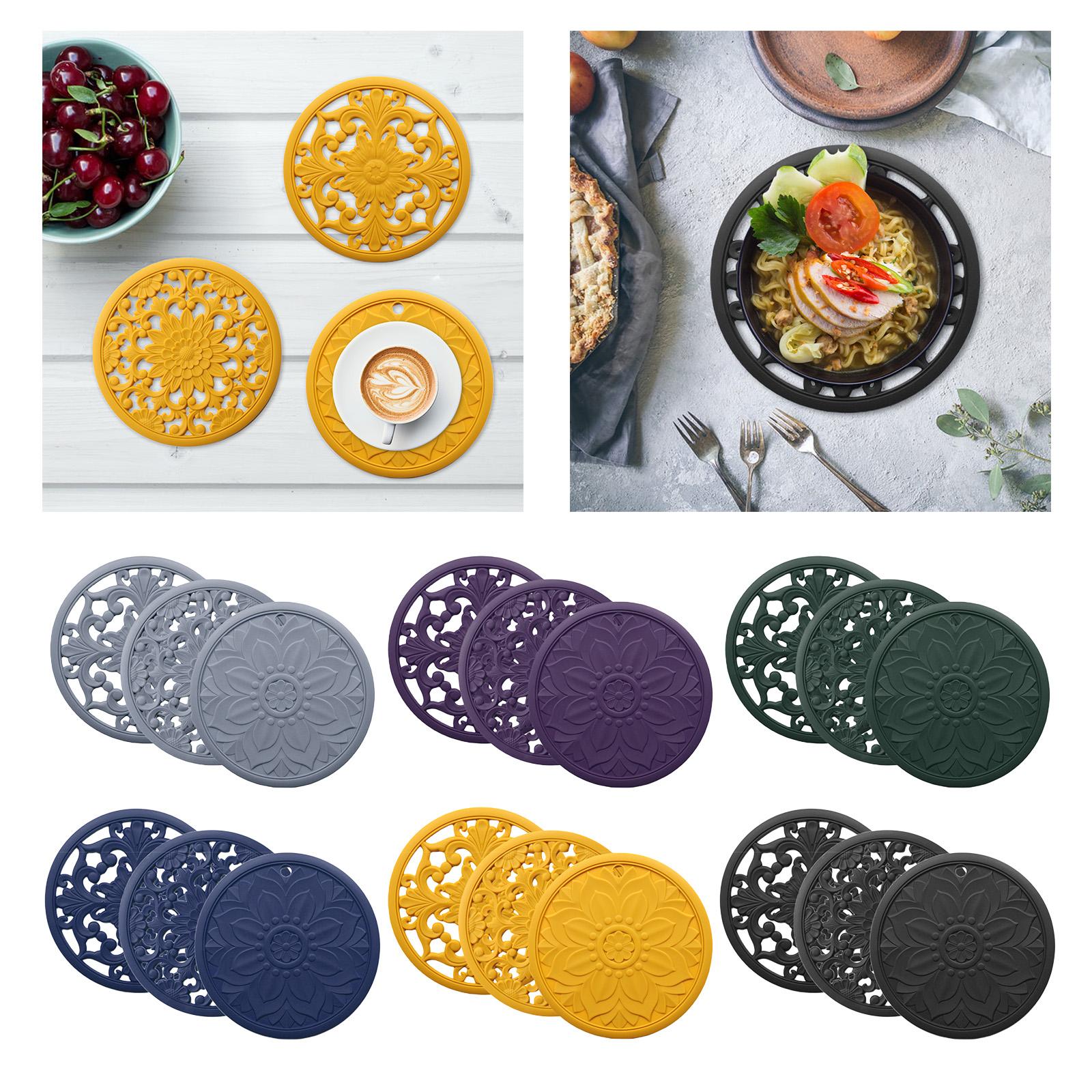 3/Set Heat-insulated Silicone Hot Pads Countertop Bowl Mat Trivet Black