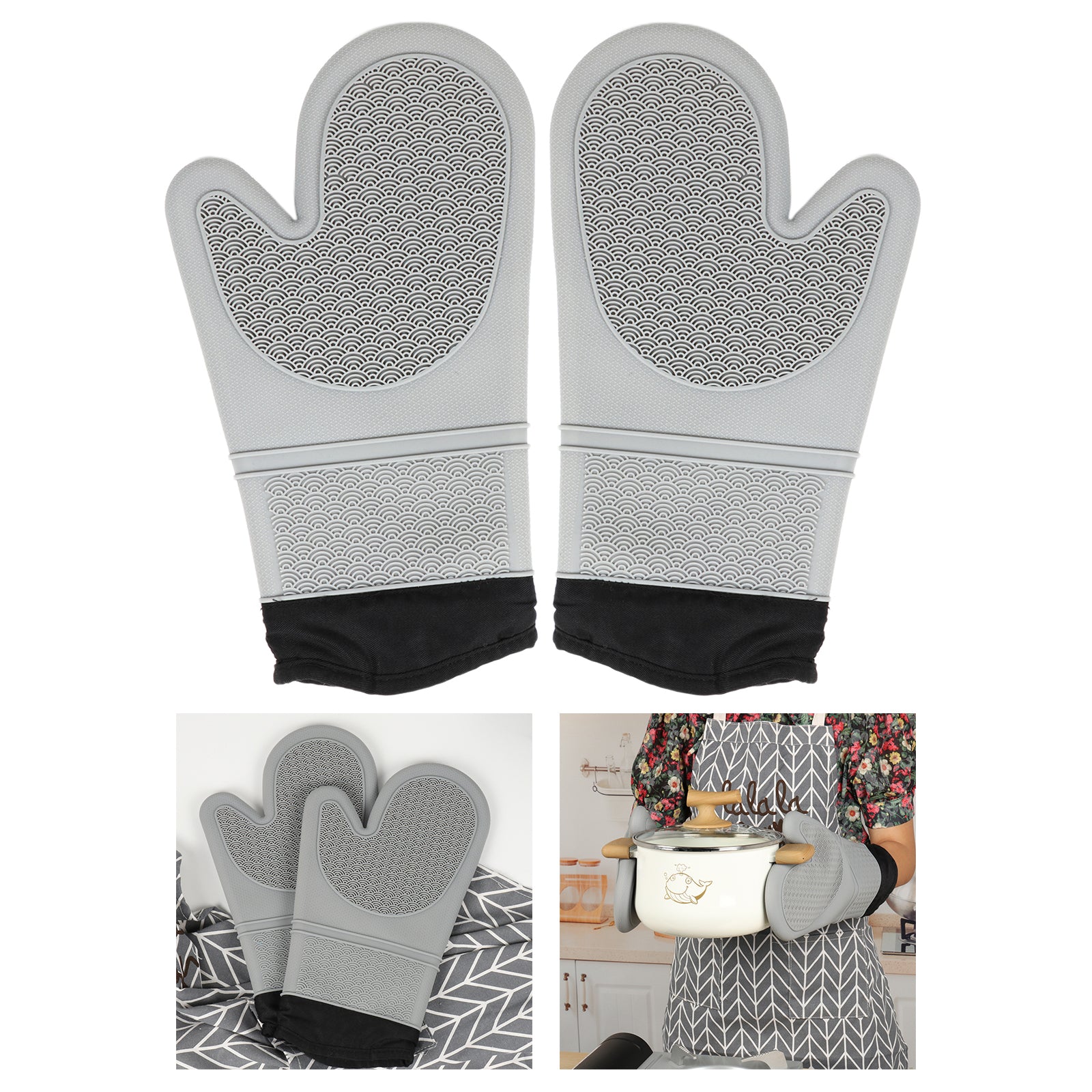 2PCS Premium Oven Mitts Pot Holders Tool Pads for Grilling Cooking BBQ Gray