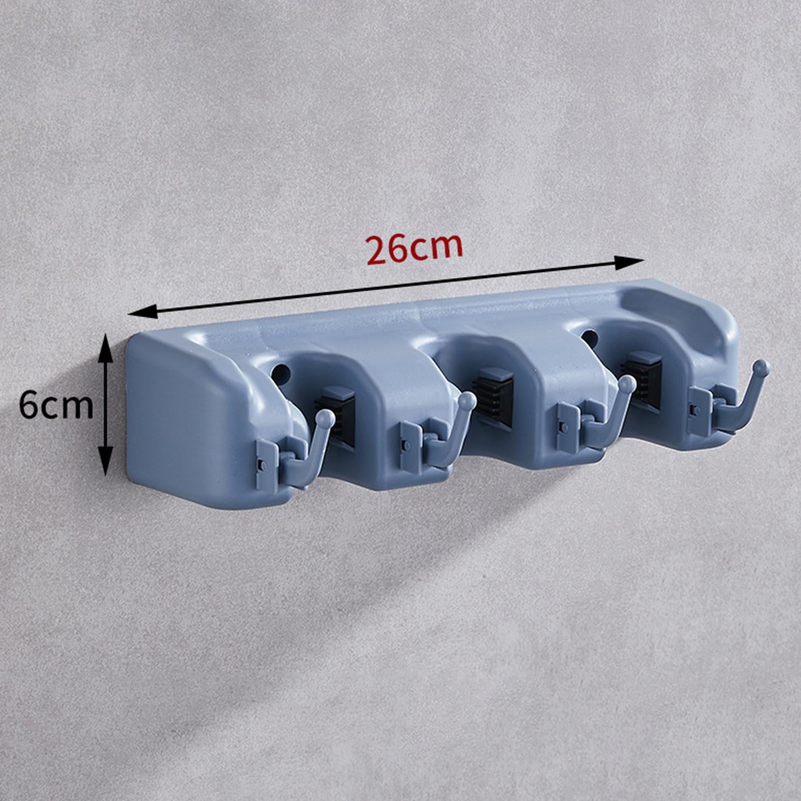 Wall Mounted Broom Mop Holder Kitchen Storage Organizer Blue 4 Hooks