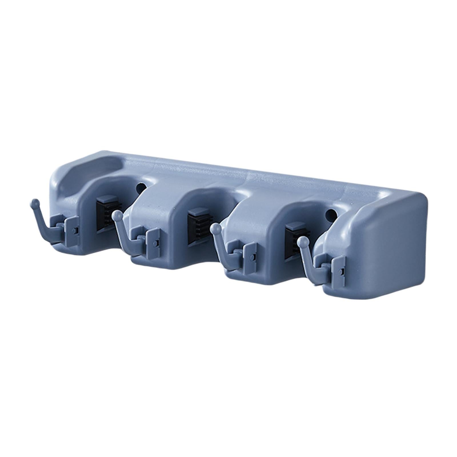 Wall Mounted Broom Mop Holder Kitchen Storage Organizer Blue 4 Hooks