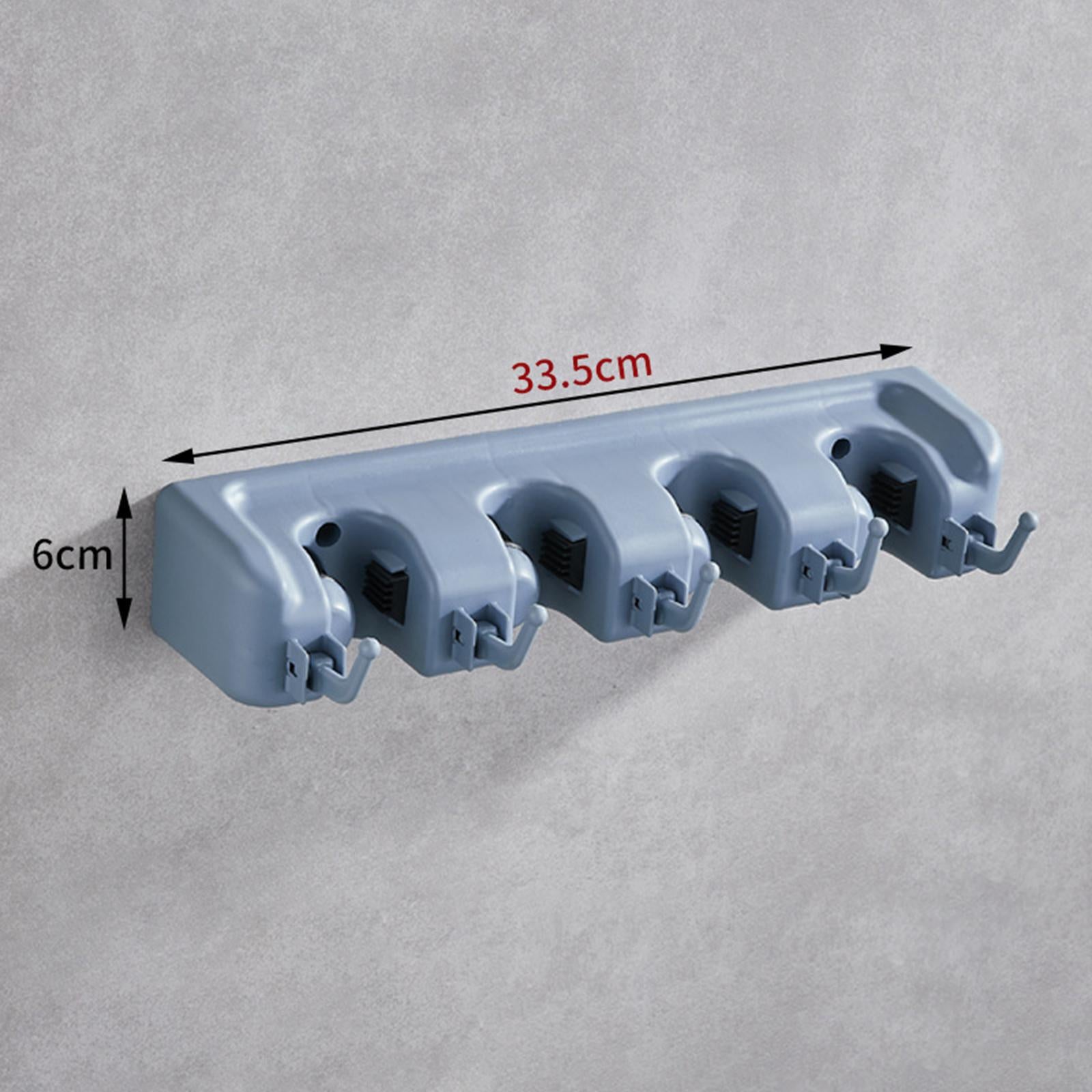 Wall Mounted Broom Mop Holder Kitchen Storage Organizer Blue 5 Hooks