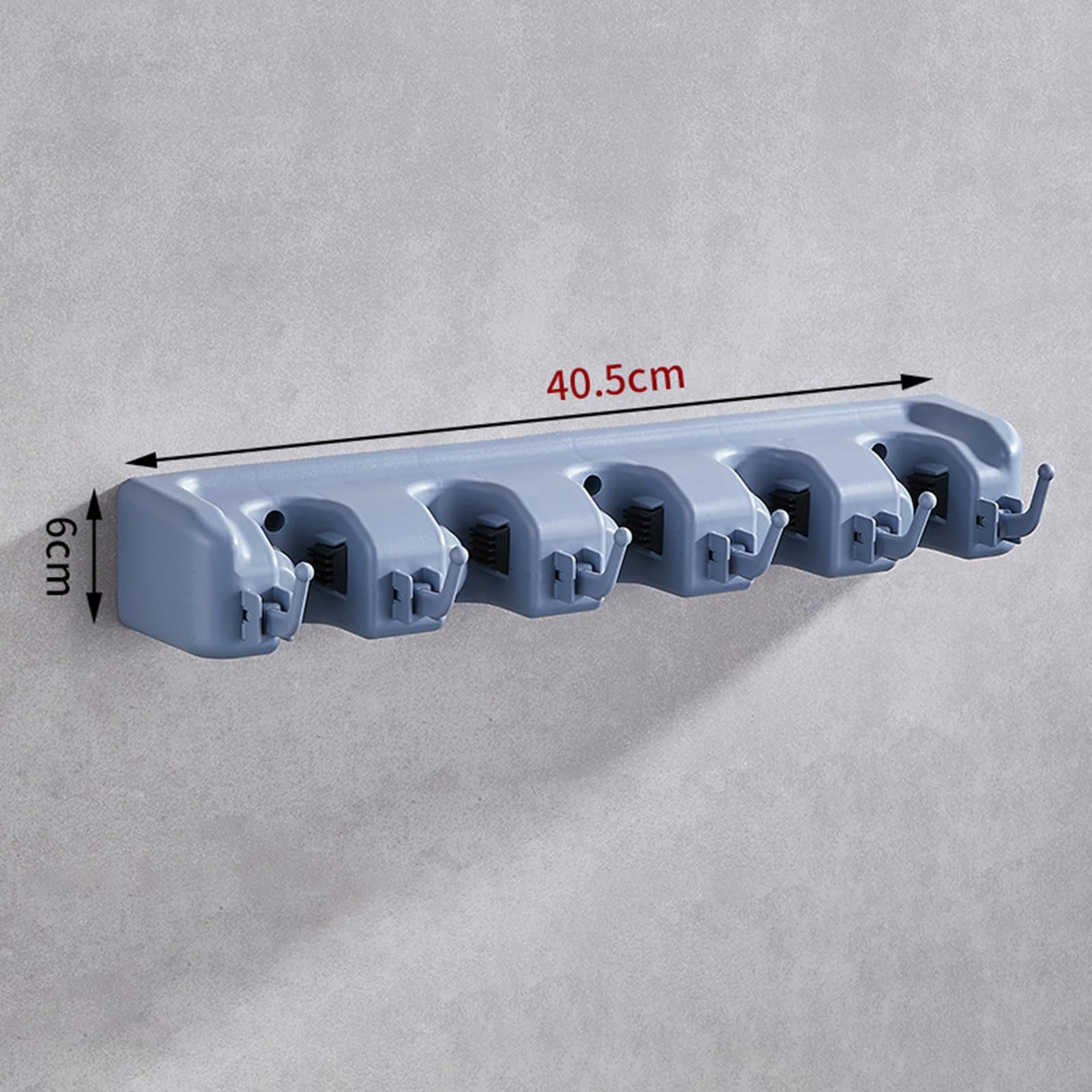 Wall Mounted Broom Mop Holder Kitchen Storage Organizer Blue 6 Hooks