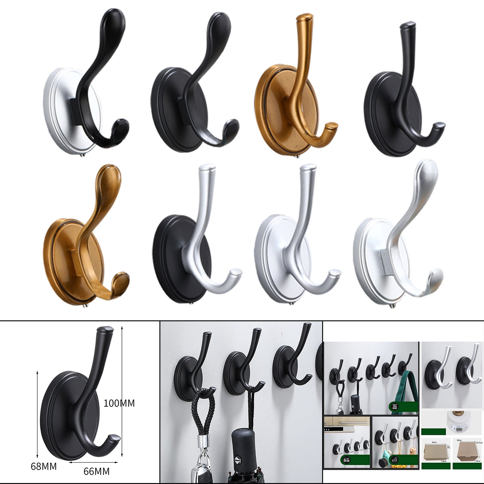 Small Coat Hook Wall Mounted Punch-free Robe Hat Key Heavy Duty Gadgets Black