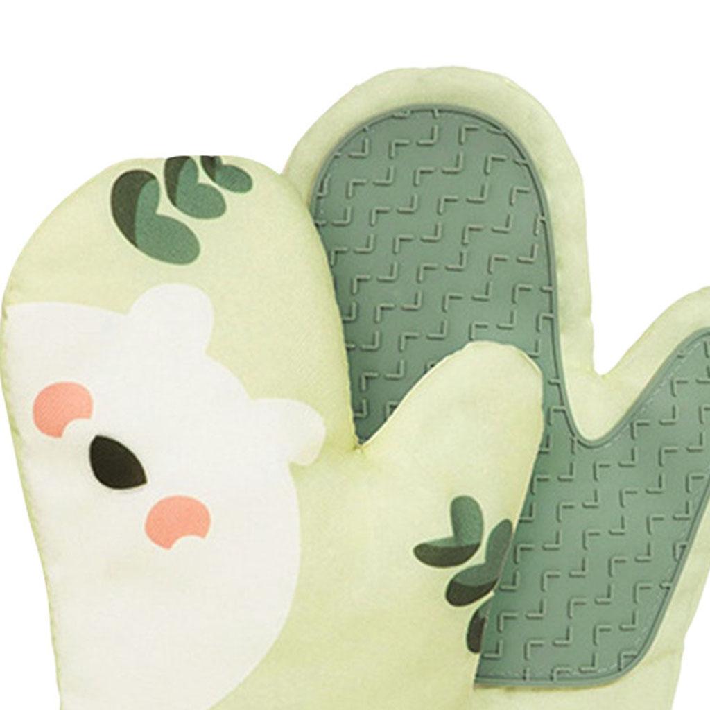 1 Set Oven Mitts Barbecue Gloves Baking Gloves Anti-Hot Kitchen Cooking Tool Matcha Green