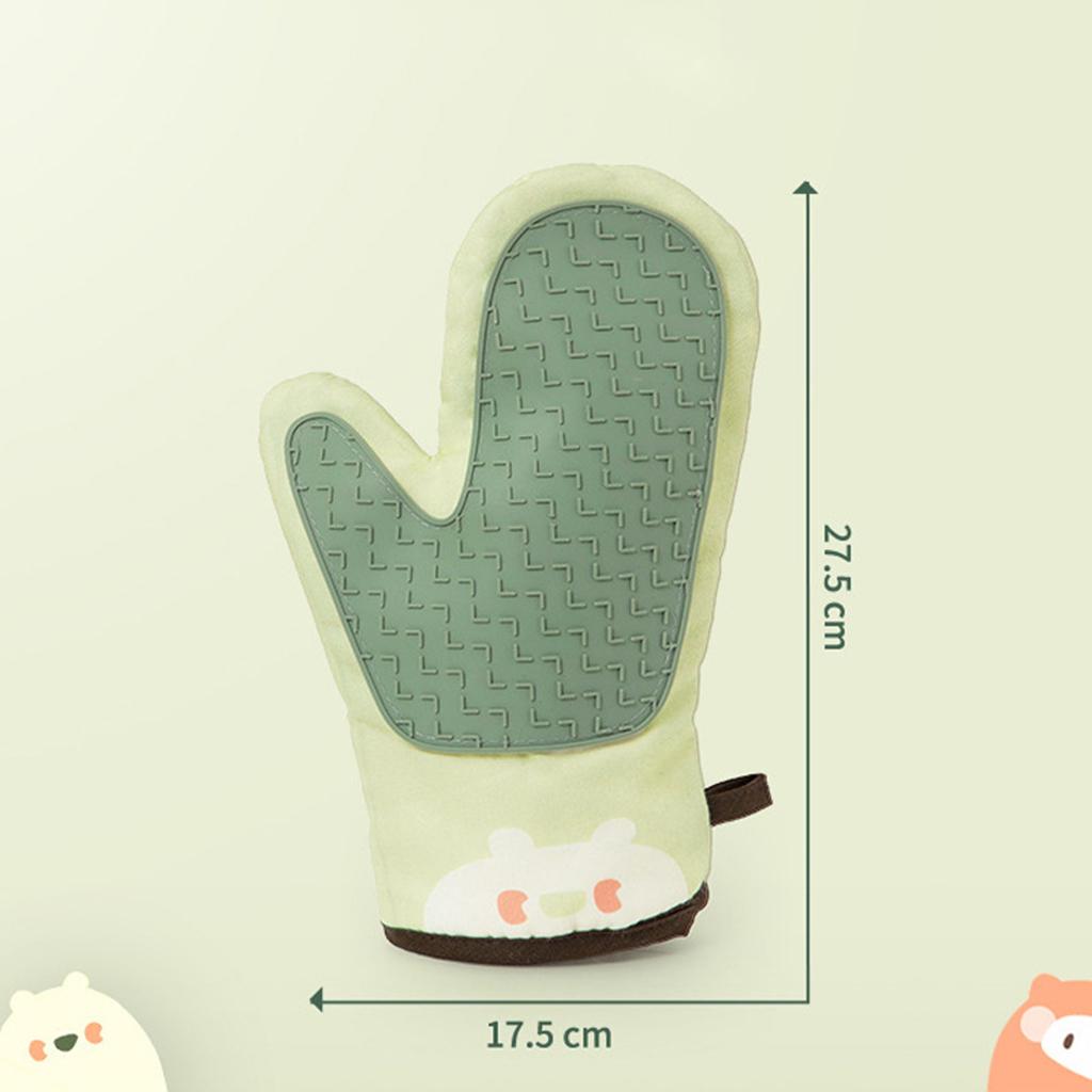 1 Set Oven Mitts Barbecue Gloves Baking Gloves Anti-Hot Kitchen Cooking Tool Matcha Green