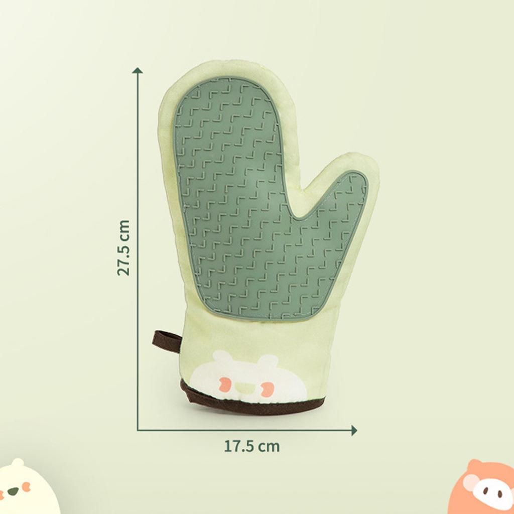 1 Set Oven Mitts Barbecue Gloves Baking Gloves Anti-Hot Kitchen Cooking Tool Matcha Green