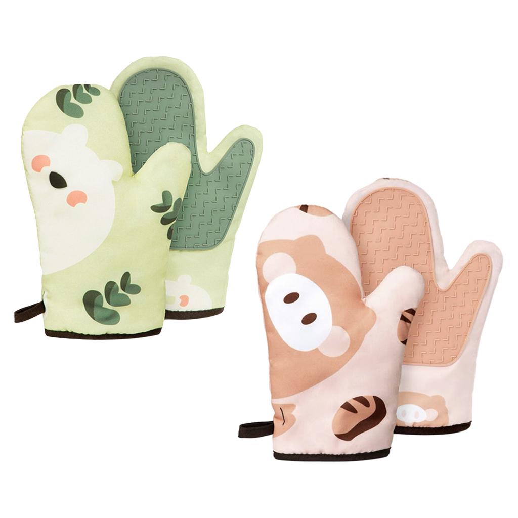 1 Set Oven Mitts Barbecue Gloves Baking Gloves Anti-Hot Kitchen Cooking Tool Matcha Green