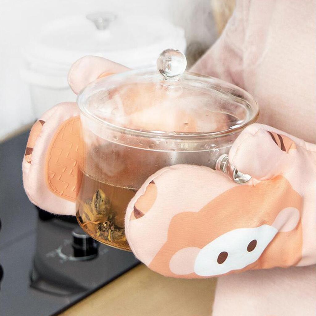 1 Set Oven Mitts Barbecue Gloves Baking Gloves Anti-Hot Kitchen Cooking Tool Grapefruit Orange